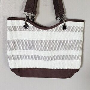 NWOT Thirty One Bag Brown and Cream Colored Woven Double Handled Tote